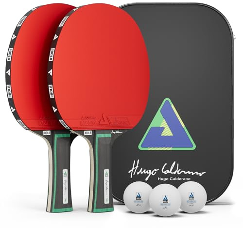 JOOLA Hugo Calderano Edge - Set di 2 racchette da ping pong + 3 palline da ping pong + custodia da ping pong - 6 pezzi