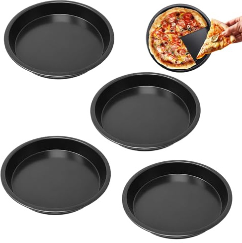 MFCGHXR Set de 6 Mini Platos para Pizza, 16 cm, de Acero al Carbono, Recubrimiento Antiadherente, Ideales para Pizza, Pasteles y quiches, duraderos y fáciles de Limpiar