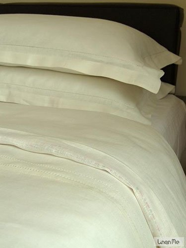 LinenMe Set di biancheria per il letto in lino orlato bianco panna