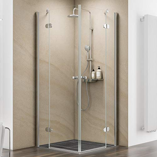 Schulte Duschkabine MasterClass Eckeinstieg, 90 x 90 cm auf Fliese, 6 mm Sicherheitsglas klar hell fixil beschichtet, chromoptik, ExpressPlus, EP70241899 41 500 02 32 01