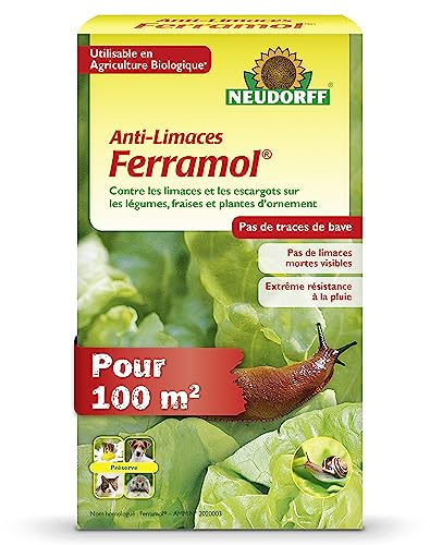 Neudorff Anti-Limaces Ferramol – Contre les limaces et les escargots sur les légumes, fraises et plantes d’ornement. Pellets pour 100 m², 500 g