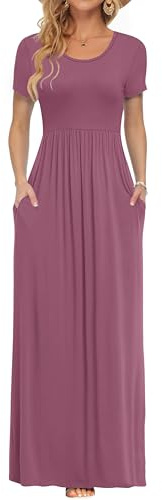 AUSELILY Mujer Verano Vestido Señorita Maxi Vestido de Manga Corta Bolsillo