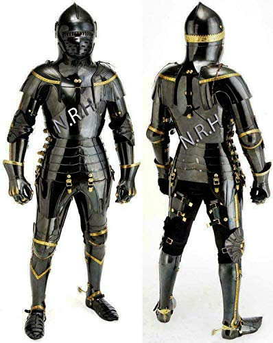 Nautical Replica Hub Medieval Knight Suit Of Armor Black Finish Combat Full Body Armour Costume
