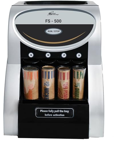 Royal Sovereign USD Coin Sorter with Anti-Jam Technology and Coin Wrapper Starter Pack, Silver (FS-500)