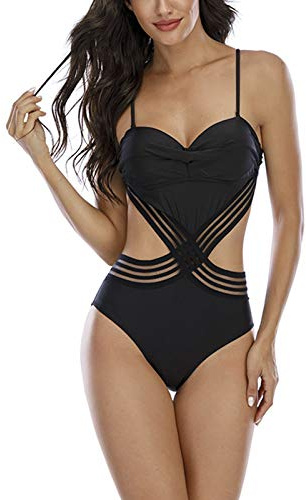 Walaka Maillot de Bain 1 Pièce Sexy Pin up pour Femme Monokini Trikini rembourré Push-up Swimwear Bikini Une Piece Bandage Sexy Col V Beachwear