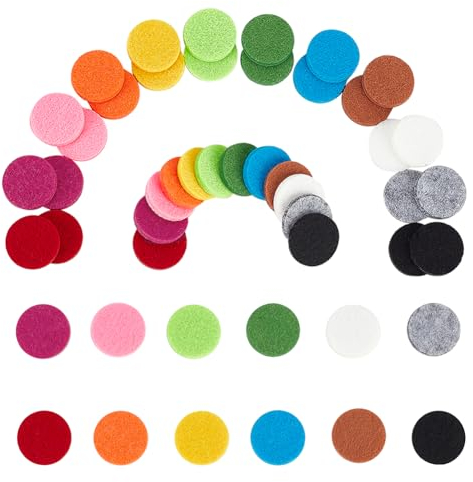 PH PandaHall Cuscinetti Assorbenti di Ricambio, 120pcs 22.5mm Cuscinetti Rotondi in Fibra di Olio Essenziale per Diffusore per Auto con Bracciale per Collana di Aromaterapia con 12 Colori