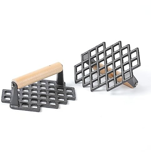 HAWOK Cast Iron Pre-Seasoned Grill Press with Wood Handle set of 2…