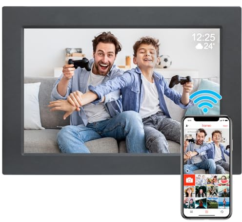 WiFi digital fotoram 10,1 tums bildram med 16 GB förvaring, 1920 x 1200 IPS pekskärm HD-skärm smart digital ram, auto-rotera, dela bilder och videor via Frameo app (svart)