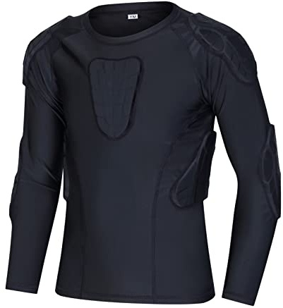 Hotfiary Kids Youth Padded Protective Shirts Shorts for Football Paintball Baseball, Padded Compression Short/Long Sleeve Shirts Rib Heart Guard Sternum Protection for Girls Boys