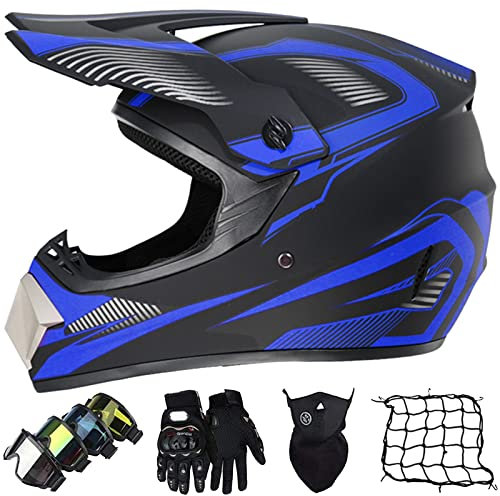 Casco Motocross Niño ECE Homologado, Casco Cross Motocicleta MX Enduro para Mujer Hombre Adultos, Casco de Moto Quad ATV Integral Casco Descenso con Gafas Máscara Guantes Red De Casco (52~59cm)