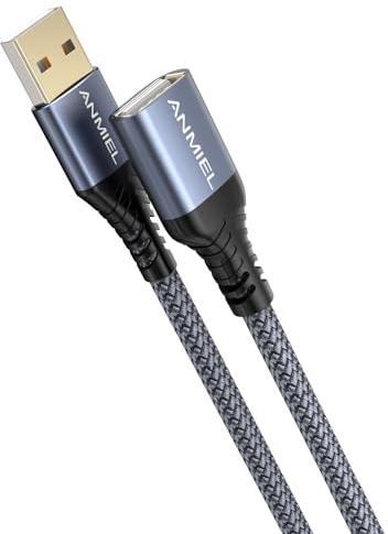 ANMIEL USB 3M Braided Extension Cable Type A Male to Female Data Transfer Cord With Gold-Plated Connector for, Hard Drive, Scanner, Camera, Keyboard, Card Reader, USB Disk
