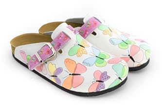 Terlik Sabo Suela de Corcho ST221 Zuecos de Cuero Mules Zapatillas Zapatos Sabot, Mujer, Mariposa, EU 40