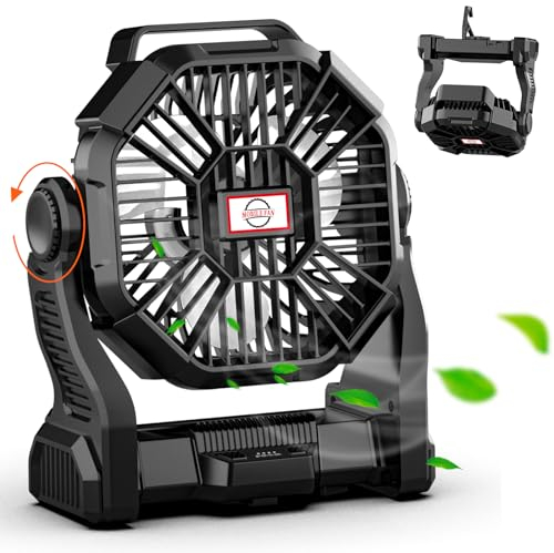 Sendowtek Ventilatore da Campeggio con 10400mAh Batteria Ricaricabile con Luce LED e Gancio Ventilatore da Tavolo Portatile Silenzioso per Esterno Tenda Viaggio Casa Ufficio