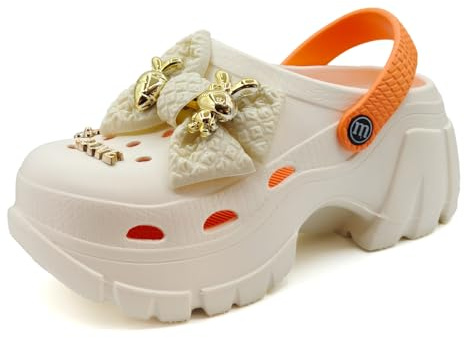 Sunporx Mujer Plataforma Zuecos Adorables Accesorios Lazos Verano Ligeros Cómodos Antideslizantes Exteriores Playa Piscina Jardín Informales Zuecos Sandalias Beige 39/40 EU