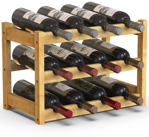 BAKAJI Cantinetta Portavino in Legno Bambù con 12 Scomparti per Vino Champagne, Portabottiglie da Terra, Cantina per Angolo Bar, Salotto, Cucina, Bistrot, Ristorante, 43.5 x 24 x 30 cm (Naturale)