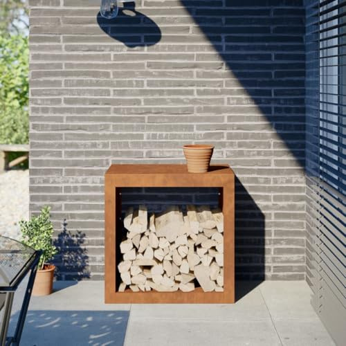 Sufrk Vedställ 60 x 40 x 60 cm Corten stål-vedförvaring och vedstocksförvaring för trädgårdsloggförvaring och timmertorkning och kryddning