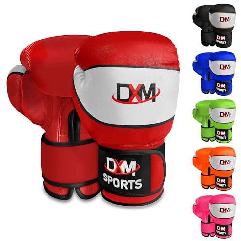 DXM SPORTS Kids Boxing Gloves – Youth Boxing Gloves for Safe Sparring & Training – Beginners Gloves for Punching Bag, Kickboxing and Muay Thai – Perfect Gloves for Kids & Children (Red, 6 Oz)