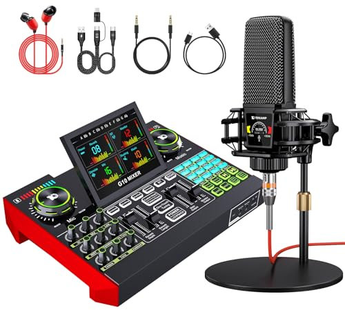 Podcast Equipment Bundle with 3.5mm Microphone and Live Sound Card, Audio Interface Mixer Sound board, Podcast Microphone Bundle for PC/Phone, Gaming, Recording, Streaming, Singing, Voice Changer