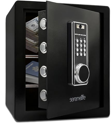 SereneLife Cassaforte Elettronica Grande, Cassetta di Sicurezza 38x32x45 cm, Tastiera Digitale, Sistema Allarme, Denaro e Armi, per Casa e Ufficio