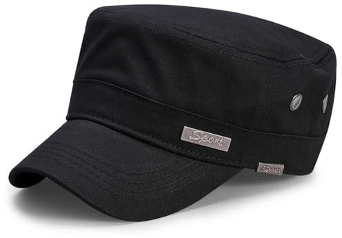 WUFANGBU Cappello Berretto Uomo cap Big Head Man Cappello Piatto dell'Esercito di Grandi Dimensioni da Uomo in Cotone Plus Size Mesh Cappello Militare 60-65 Cm Nero