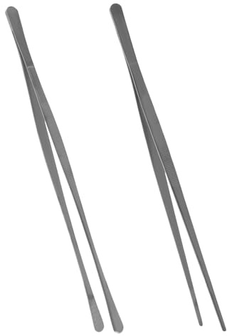 Stainless Steel Kitchen Tweezer Set with Serrated Tip for Baking Precision Cooking Tweezer Chef Tong for Cooking Food Service (Black 2Pcs)