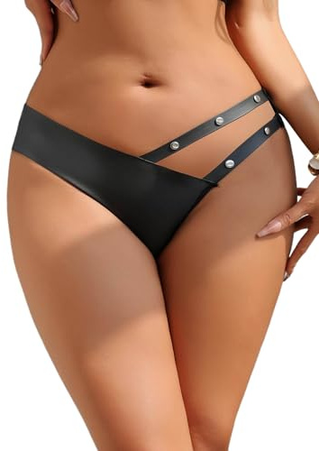 ohyeahlady Tanga Sexydonna Hot con Buco Curvy Perizoma Donna Seducente Filo Taglie Forti Mutande Brasiliana Slip Cotone Vita Bassa Intimo Donna Sexyhot Pelle Underwear S,Nero