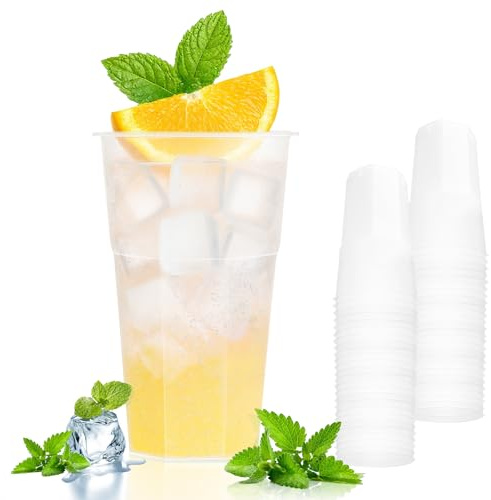 Jiaoshou Pan 50 Vasos de Plastico 500ML, Copas Plastico Duro Reutilizables, Vasos de Cóctel para Festivales, Navidad, Bodas, Cumpleaños (Transparente B)