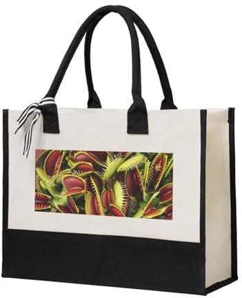 Fbghhty Köttätande Växt Tryck Miljövänlig Canvas Tote Väska Present till Kvinnor Stor Kapacitet Resa Skola Kontor
