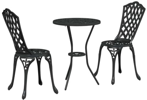 Genérico Set Bistro da Giardino 3 PCS Nero Alluminio,Nero,11.86kg,42002391
