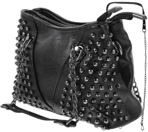 WATIIFUFU Paquet Gothique Paquet à Chaîne Rivet en Pu Noir pour Femme Pratique Assez D'espace pour Shopping et Sorties Parc