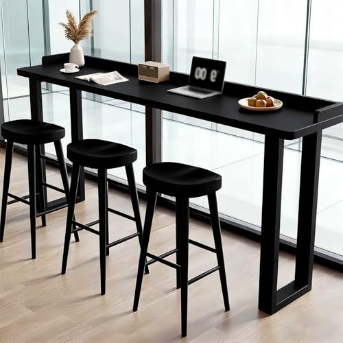 Massivträ Bartabell, Industriella Rektangulära Pubbord, Smala Bistrobord med Levande Kant för Måltider och Frukost, Perfekt för Måltider och Underhållning, Utan Stol(Black,180x40x105cm/71x16x41in)