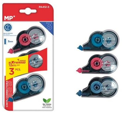 MP 3 stycken korrigeringsrullar, mus, 12 m x 5 mm korrigeringsband, exakt, omedelbart skrivbart korrigeringsband för kontor, hemmakontor eller skola, kompakt