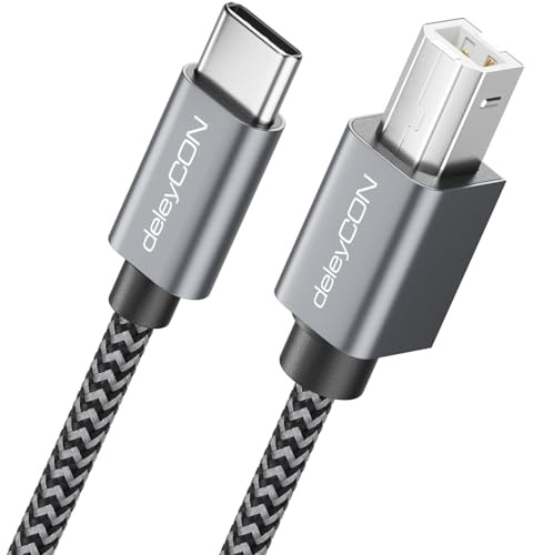 deleyCON 0,5m Cavo Stampante Scanner USB C 2.0 Corto - Connettore USB-C a Connettore B per Stampante Laser Scanner Printer MIDI Copiatrice Multifunzione
