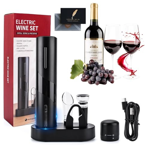 UCAMP 7 in 1 Elettrico Cavatappi Apribottiglie per Vino Professionale Set Regalo Uomo con Apriscatole Elettrico, Tagliafogli, Tappi Sottovuoto, Beccuccio per Versare, Sigillatura, Base di Ricarica