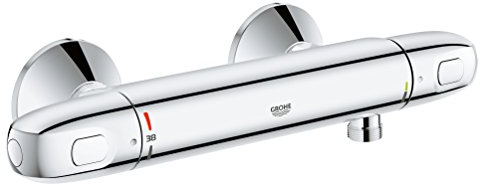 GROHE Grohtherm 1000, Duscharmatur wassersparend (Thermostat für stets konstante Temperatur, Mischbatterie mit kühler Oberfläche, Sicherheitssperre bei 38°C, mit Metallgriffen), chrom, 34550000