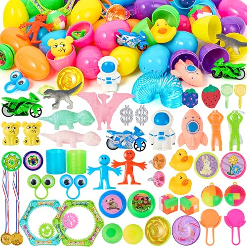 JOYIN Lot de 48 œufs de Pâques préremplis avec jouets fantaisie assortis pour enfants garçons filles