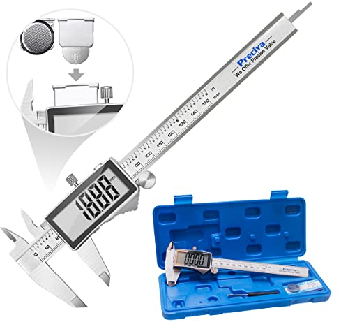 Preciva - Calibre digital de acero inoxidable, herramienta de medición, resistente al polvo, con batería de repuesto y pantalla grande, 150 mm (amarillo)
