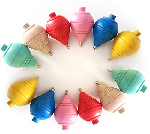 GERILEO Lote de 4/8/12 Peonzas de Madera clásicas de Colores - Regalos y Detalles para Comuniones, piñatas, Niños, Niñas, Fiestas de Cumpleaños, Trompas, peón, trompo, trompón, Spinner, perinola
