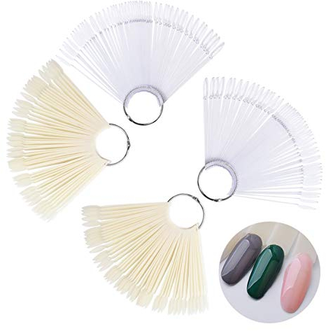 JZK 200 x Natur und Transparent falsche Nagelspitzen, Nagelfarbe Anzeige Lüfter, Nagel Swatch Stöcke mit Ring für Nagelkunst Praxis und ausstellender Nagellack