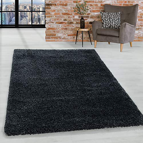 HomebyHome Shaggy Teppich Läufer Flur 80 x 150 cm - 50 mm Florhöhe Hochflor Wohnzimmerteppich Anthrazit Extra Weich und Flauschig - Bettvorleger Teppiche für Schlafzimmer - Waschbarer Küchenläufer