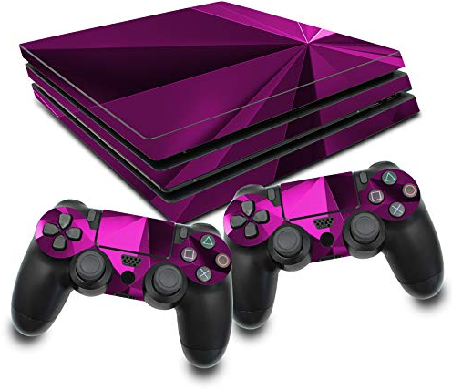 Schutz Folie Sticker Set für Spiele Konsole und Controller Gehäuse Aufkleber Vinyl Skin gegen Kratzer Design Cover passgenau selbstklebend RX022 (PS4 Pro, Nr. 5 Polygon Pink)