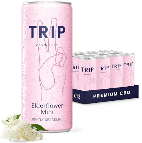 TRIP CBD Drink, Sparkling Elderflower Mint Fizzy Drink, Low Calorie, Vegan, 250 ml (Pack of 12)