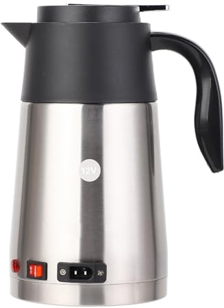 TOPINCN Hervidor de Agua para Coche, Hervidores Eléctricos Portátiles 1300ml 12 / 24V 304 Acero Inoxidable Coche Camión Hervidor Calentador de Agua Botella Cafetera Inalámbrica para Viajes(12V)