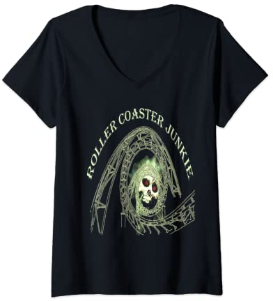 Womens Roller Coaster Junkie Park Game Ride On Challenge Belt Kids V-Neck T-Shirt