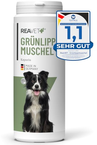 ReaVET Grünlippmuschel Kapseln für Hunde hochdosiert 300Stk - Gelenktabletten Hund mit Grünlippmuschelpulver in Vollfettqualität 10,2%, Grünlippmuschelextrakt für Gelenke