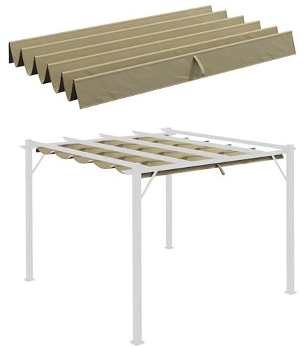 Outsunny Retractable Pergola Shade Cover, 2.55 x 2.5 m Replacement Canopy Fabric for 3 x 3 m Pergola Frame, Gazebo Retractable Roof Only, Tan