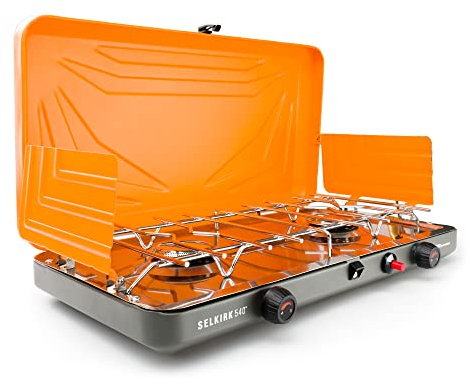 GSI Outdoors Selkirk 540+, Portable Outdoor Camping Stove, 2-Burner Propane Grill, 14,000 BTU High-Output Adjustable Burners, Integrated Igniter and Wind Guards