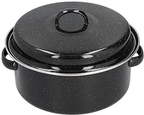 Small 24cm Enamel Roasting Pan, Oval Roasting Pan, Excellent Heating Roaster with Domed Lid, Oval Turkey Roaster Pot, Broiler Pan Great for Barbecue Meat, Sweet Potatoes, Vegetables