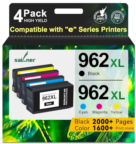 962XL Ink Cartridges for HP 962XL Ink Cartridges Combo Pack Work for HP Officejet Pro 9015e 9010 9025e 9015 9025 9018e 9025e 9020 Printer for HP 962 (4 Pack)