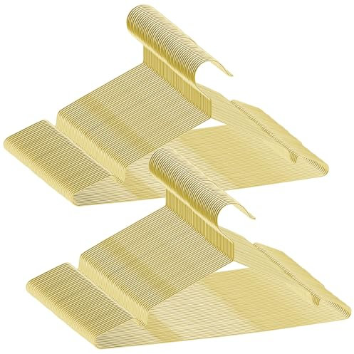 ABHENG 100 Stück Kleiderbügel aus Edelstahl, platzsparend Metall Kleiderstange, rostbeständig, für Shirts, Hemden, Kleider, Tops, 42B x 21H cm,Gold,AIY03100J